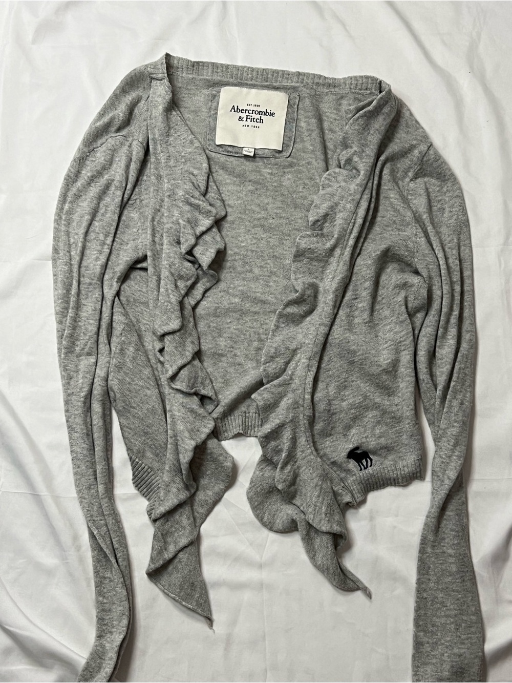 Abercrombie & Fitch Gray Ruffle-Trim Open Cardigan